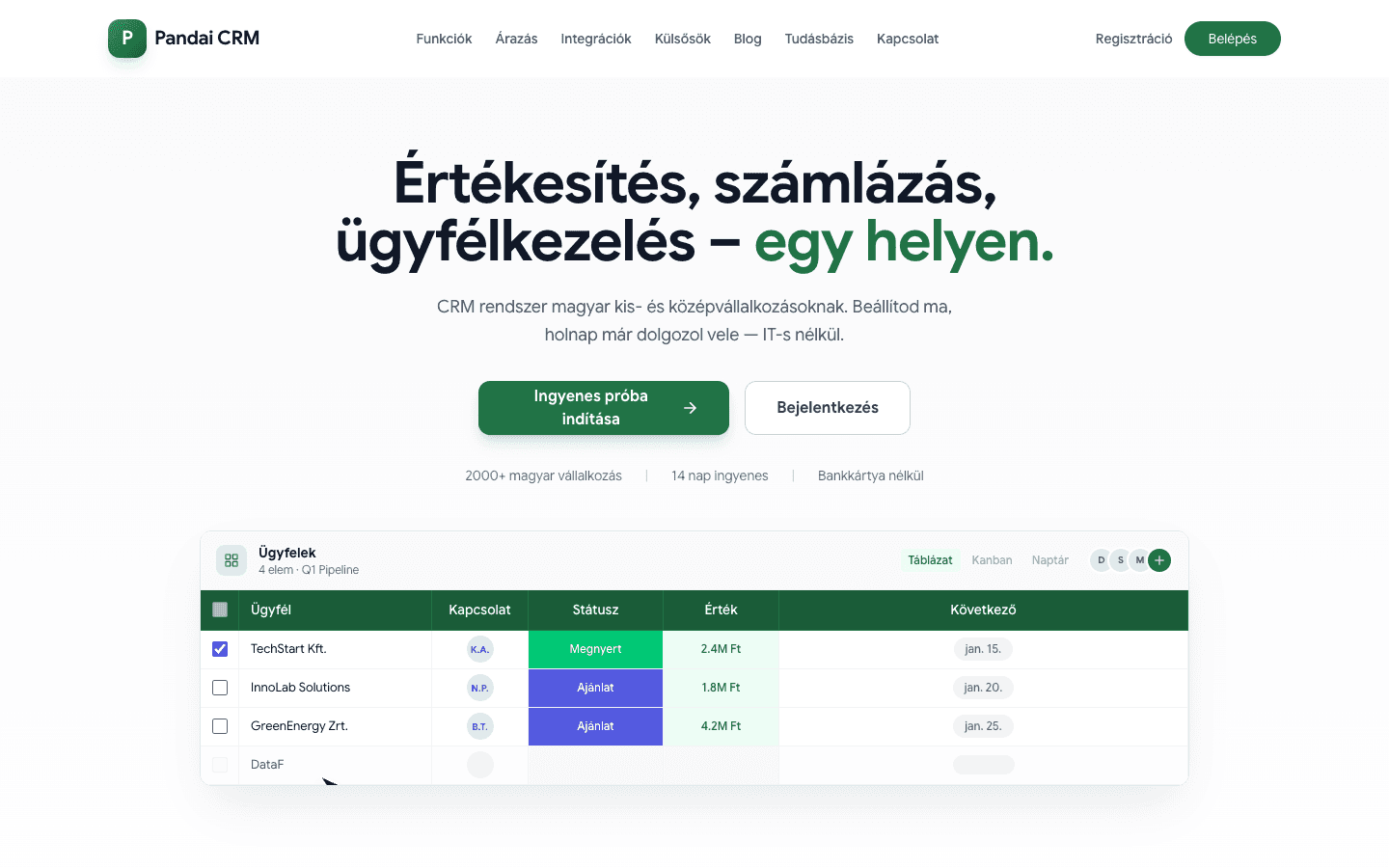 Pandai CRM előnézet